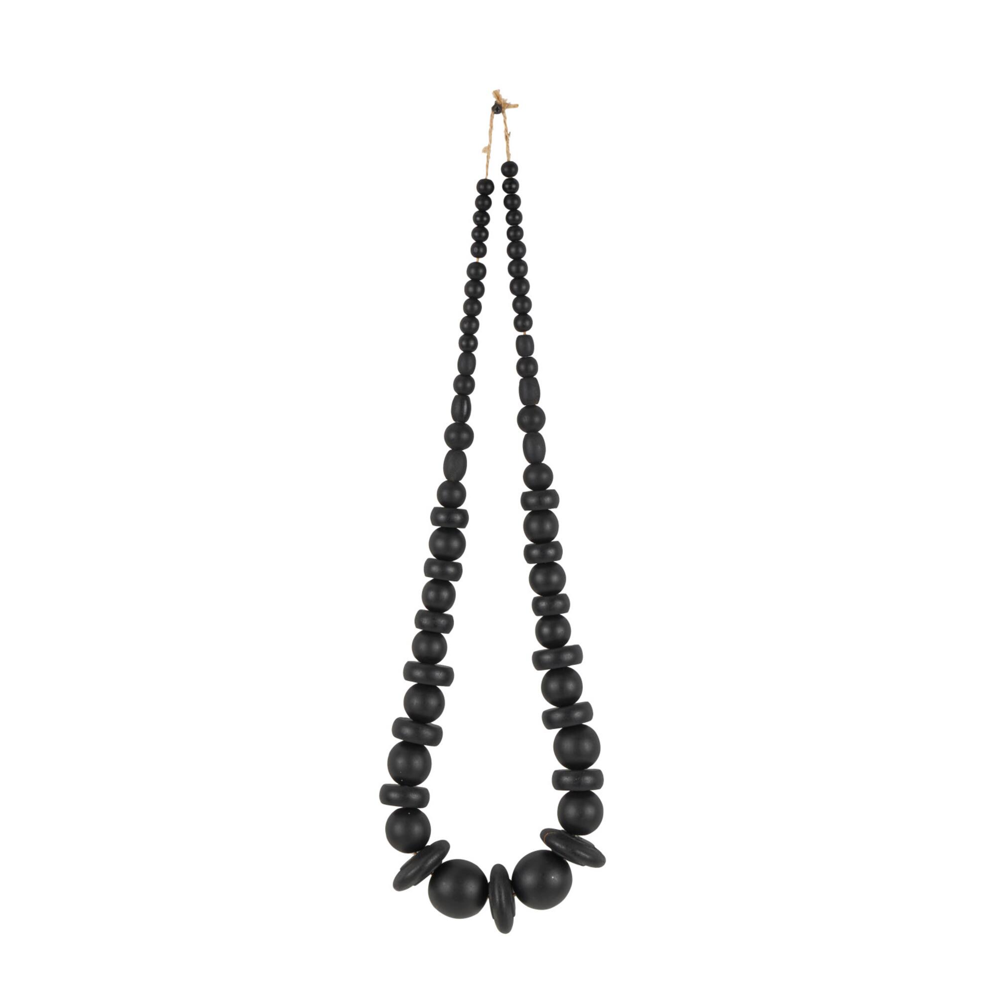 Black Wood Necklace Handmade Geometric Beaded Garland Sculpture